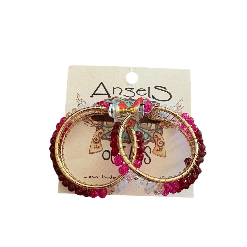 Pink & Gold Beaded Hoop Earrings